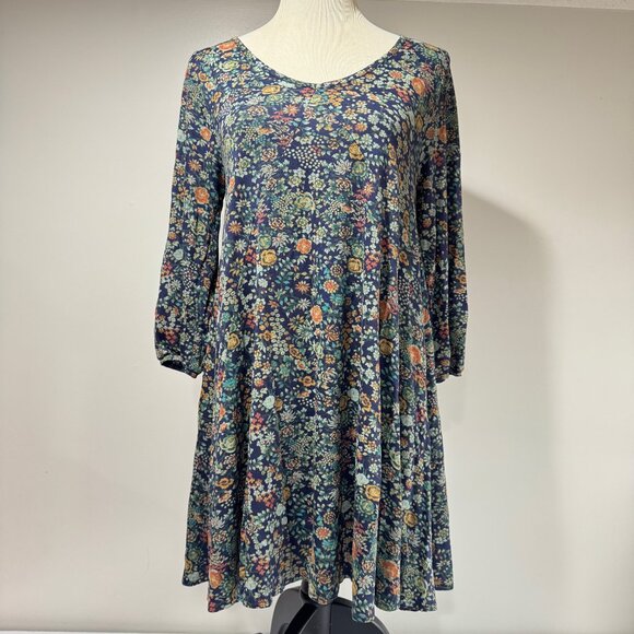 PERUVIAN CONNECTION Pima Cotton & Modal Blue Floral Midi Dress - Picture 1 of 8